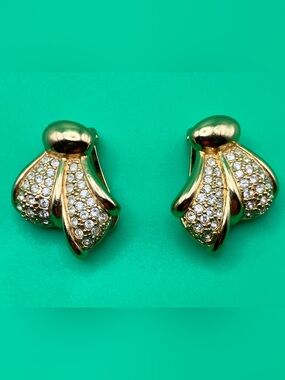 Vintage Christian Dior Gold Tone Rhinestone Clip-On Earrings